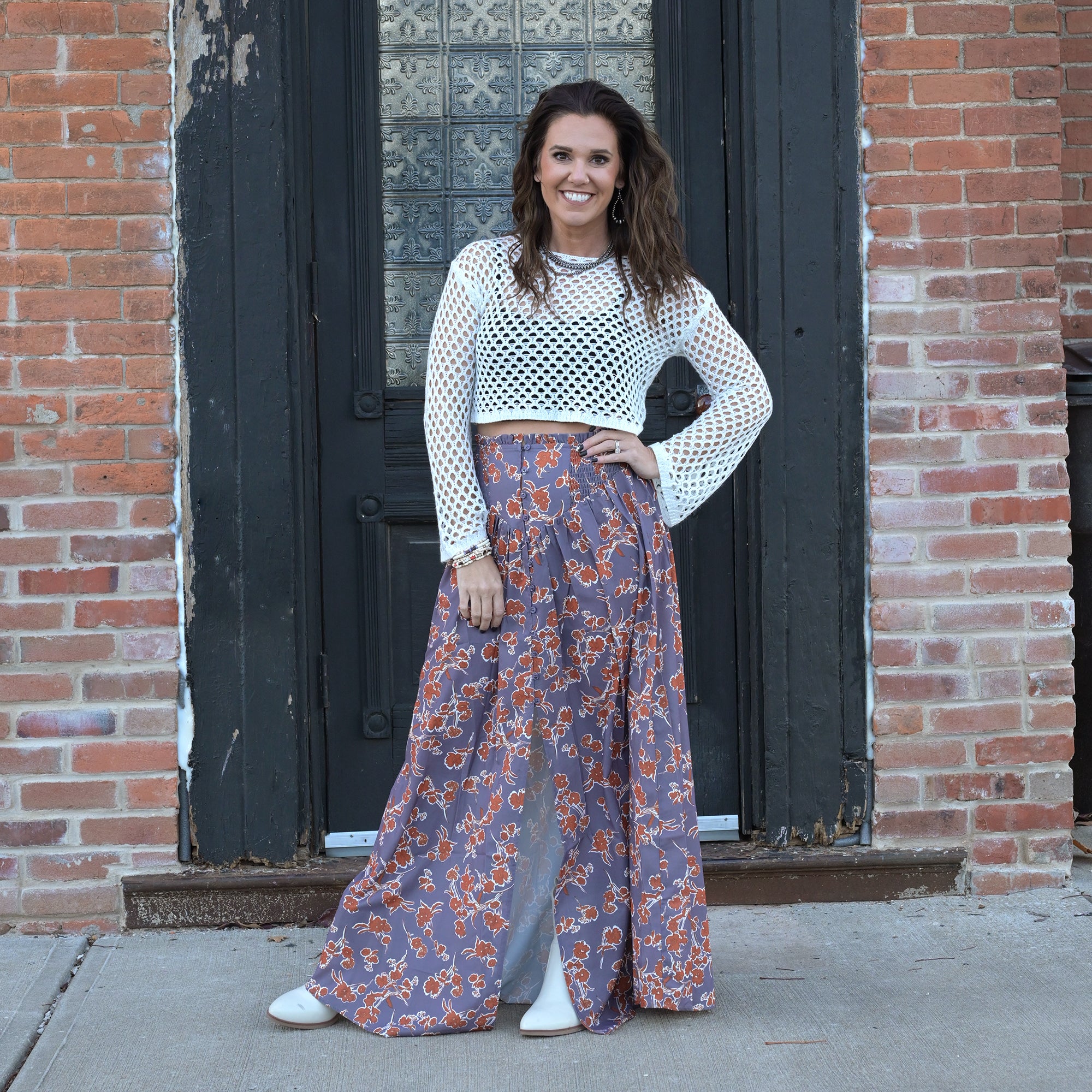 Smocked Waist Skirt- Meadow Marguerite Floral main image 1