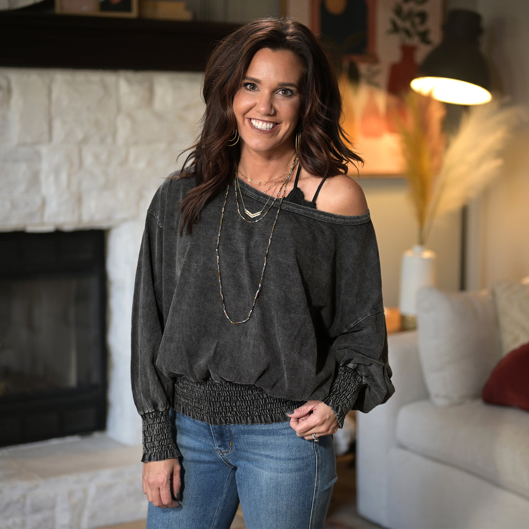 Wide Neckline Terry Top