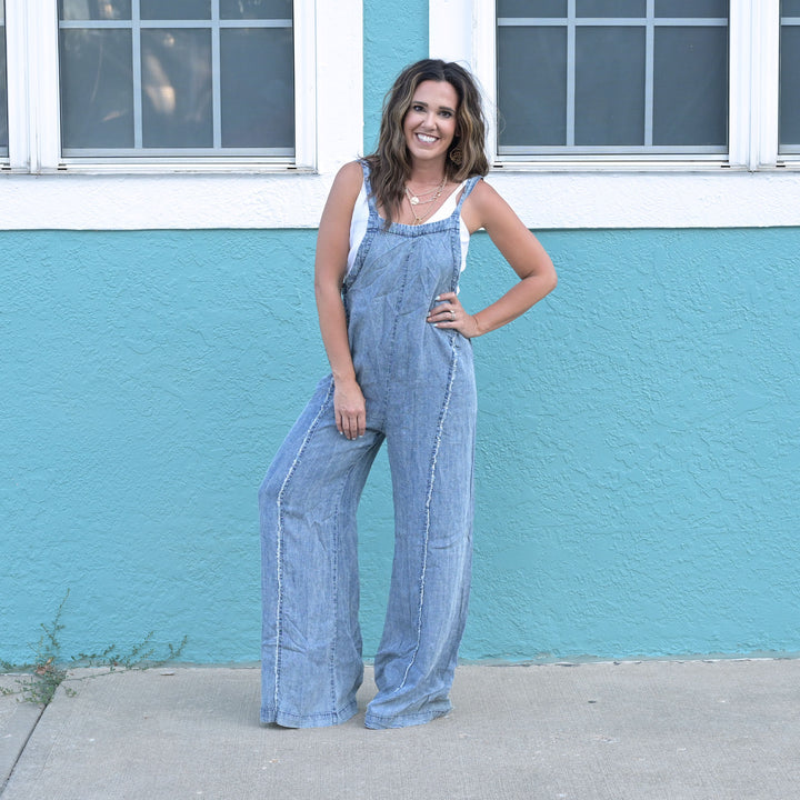 Wide Leg Raw Edge Jumpsuit