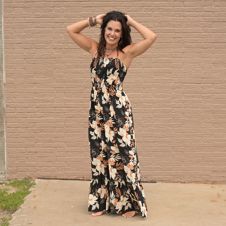 Black Flower Print Dress