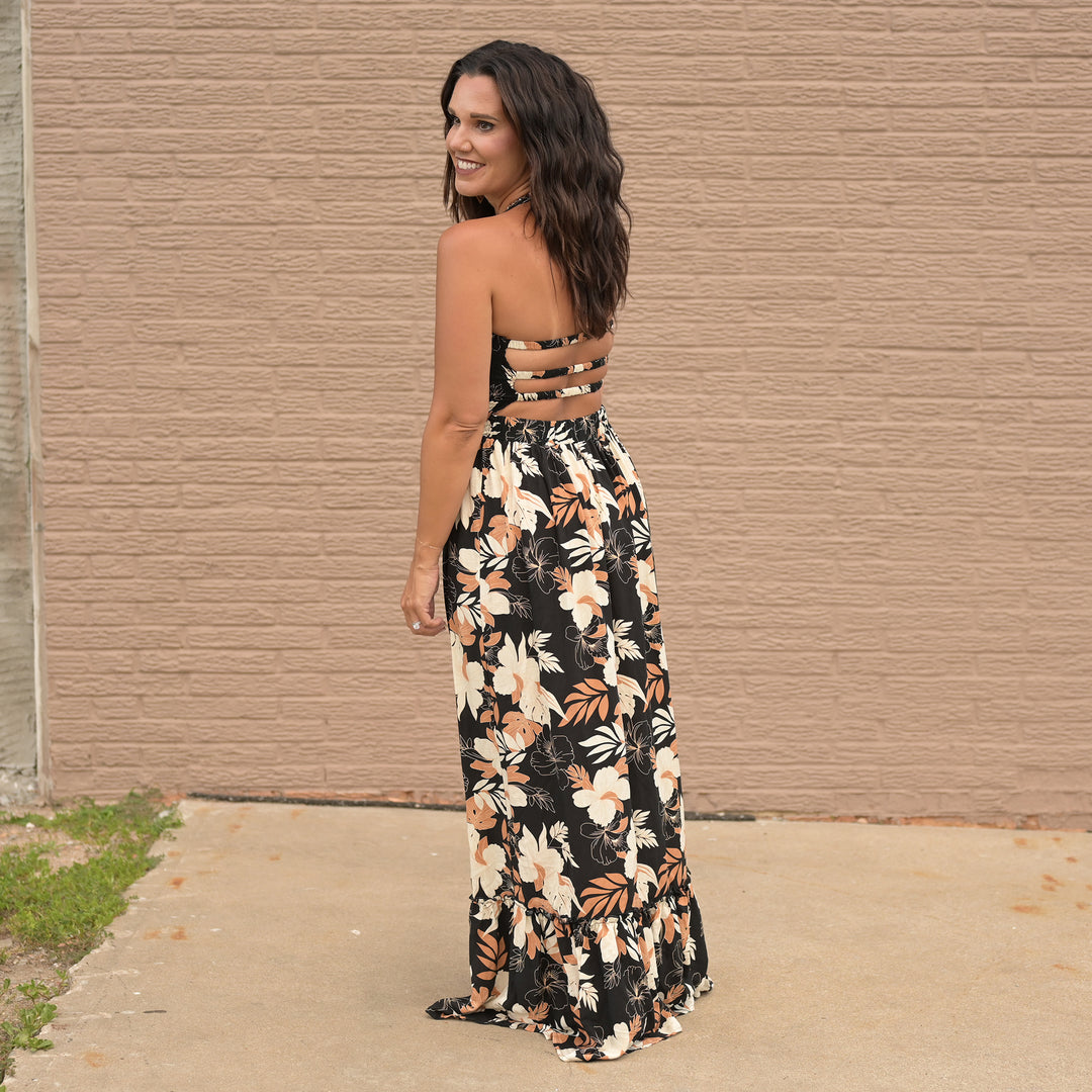 Black Flower Print Dress