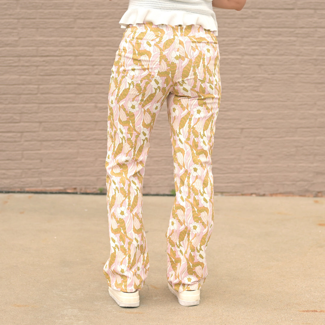 Retro Floral Stretch Denim