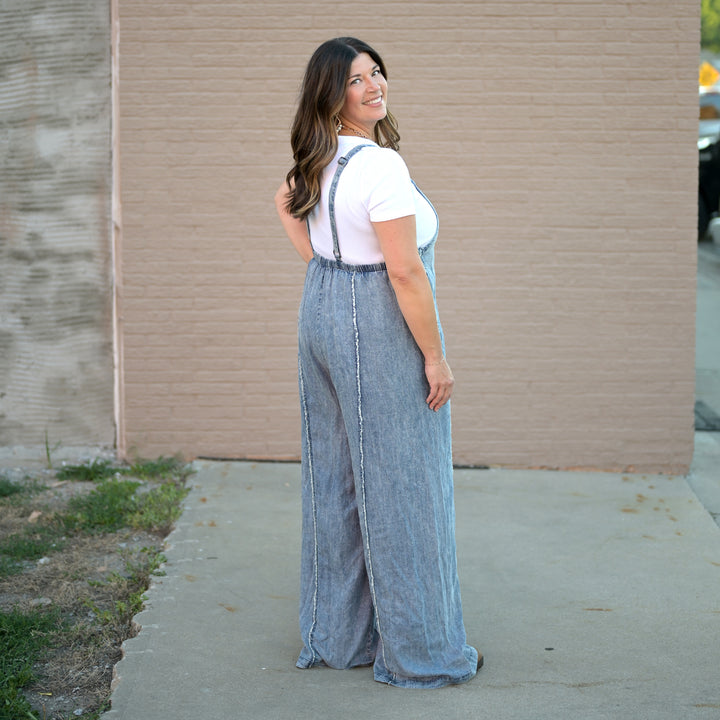 Wide Leg Raw Edge Jumpsuit