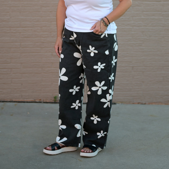 White Flower Black Jeans