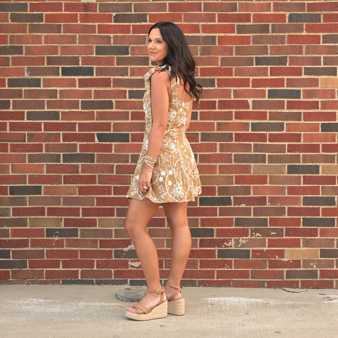 Floral Embroidered Tie Strap Romper