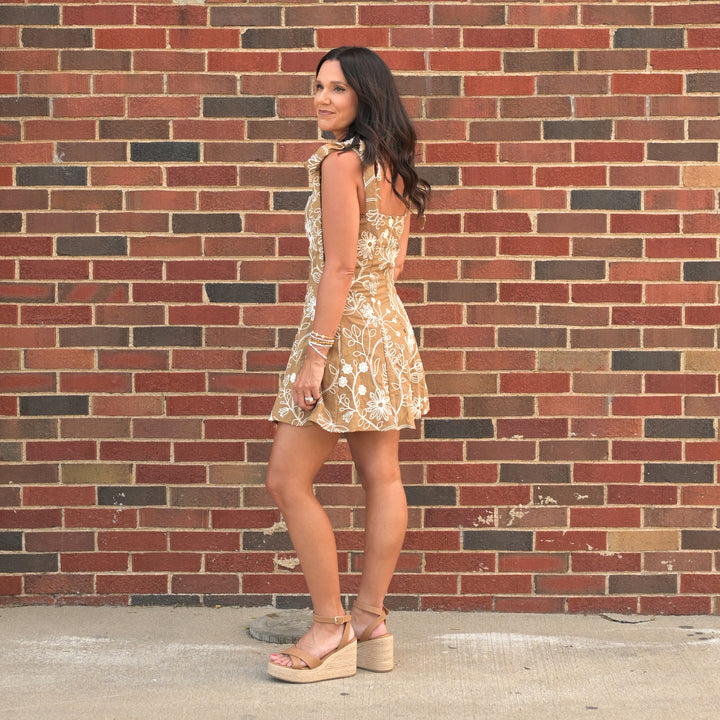 Floral Embroidered Tie Strap Romper