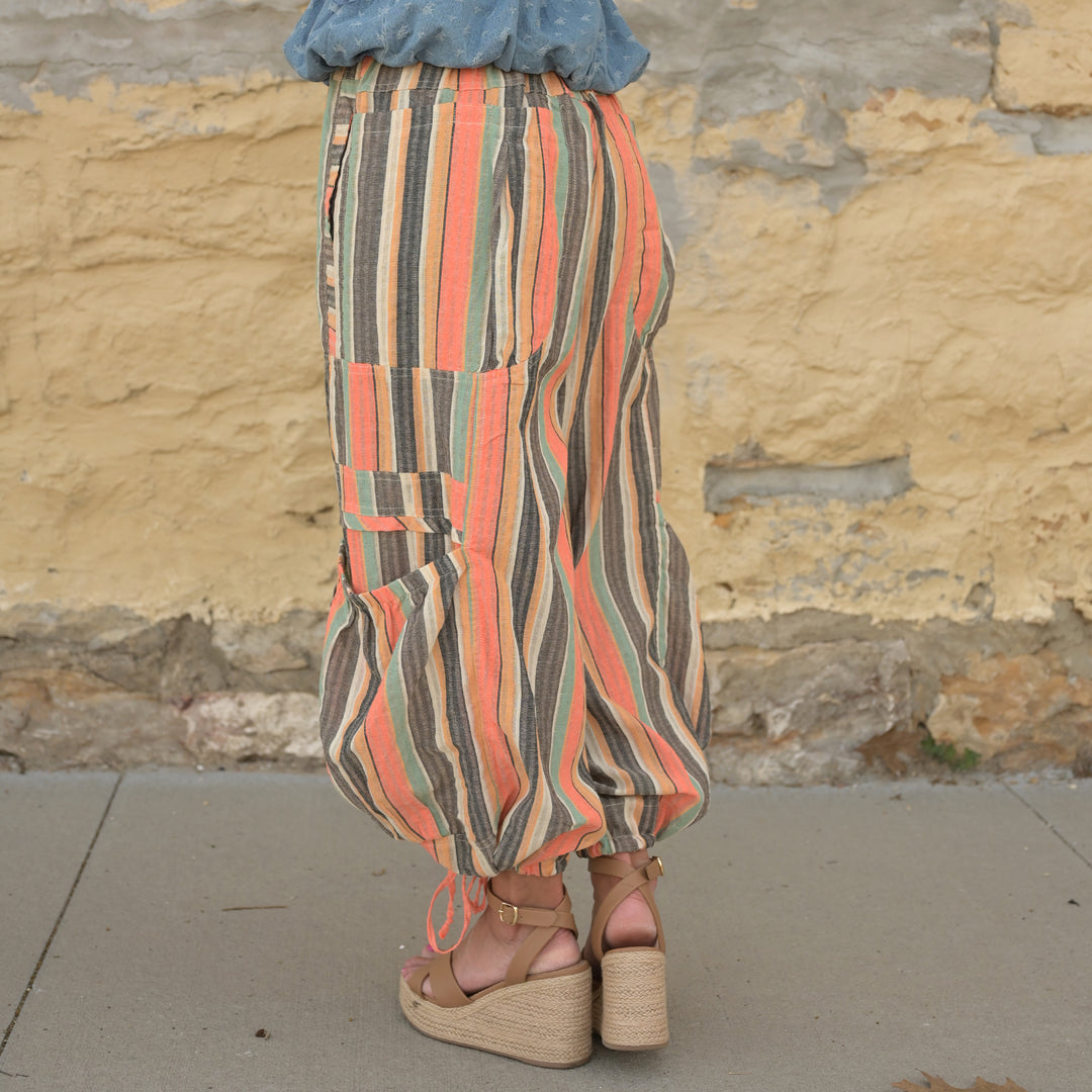 Multicolor Striped Parachute Pants