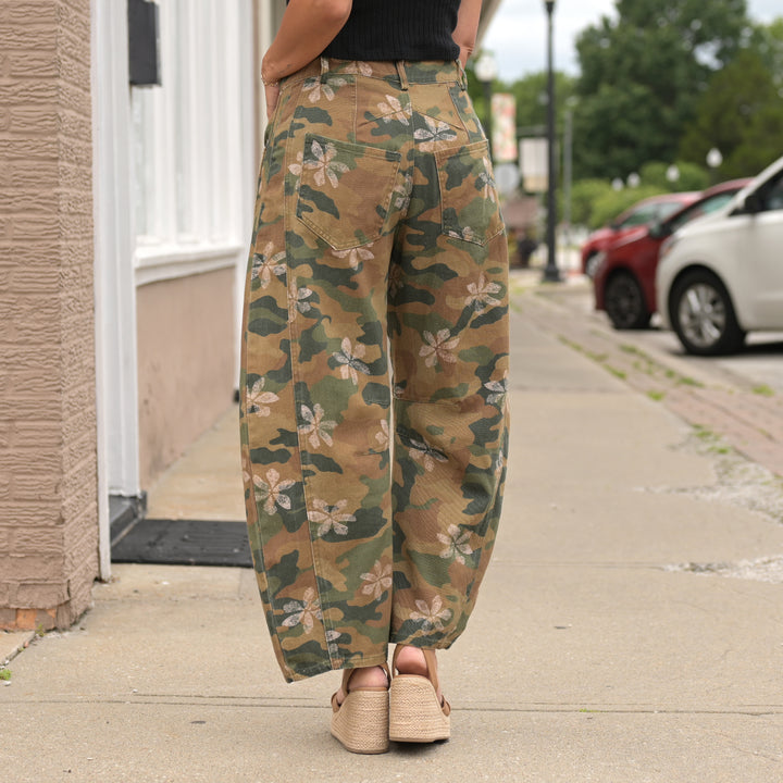 Camo Floral Barrel Pants