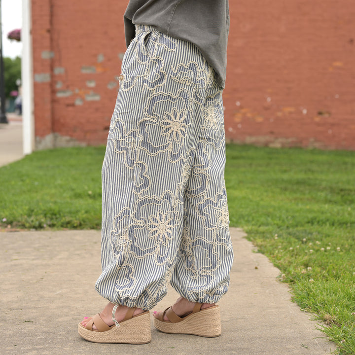 Embroidered Stripe Pants