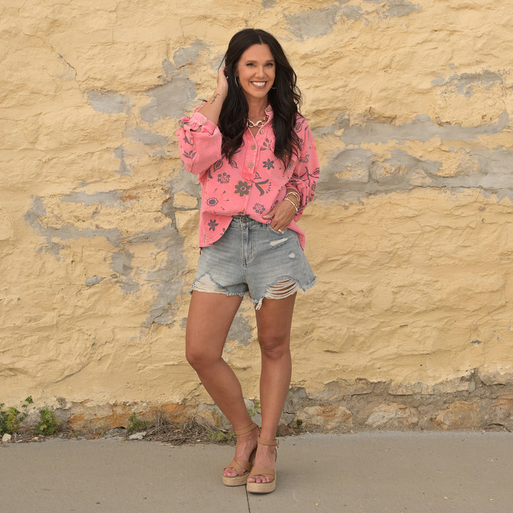 Floral Printed Terry Pullover Shirt