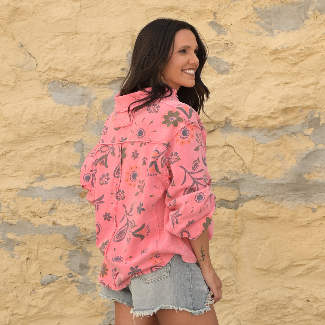 Floral Printed Terry Pullover Shirt