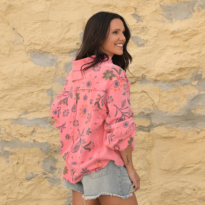 Floral Printed Terry Pullover Shirt